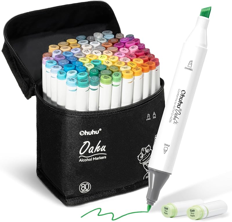 Ohuhu 80 Color Alcohol Markers Dual Tips AP Certified Art Set