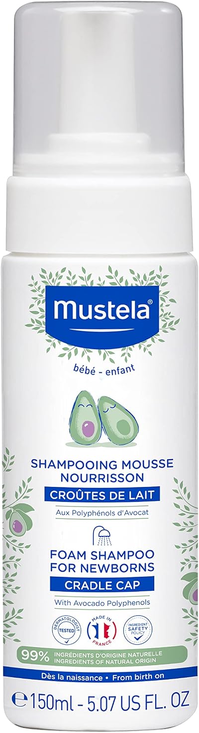 Mustela Foam Shampoo for Newborns 150ml Tear-Free Natural 99% Avocado Polyphenol