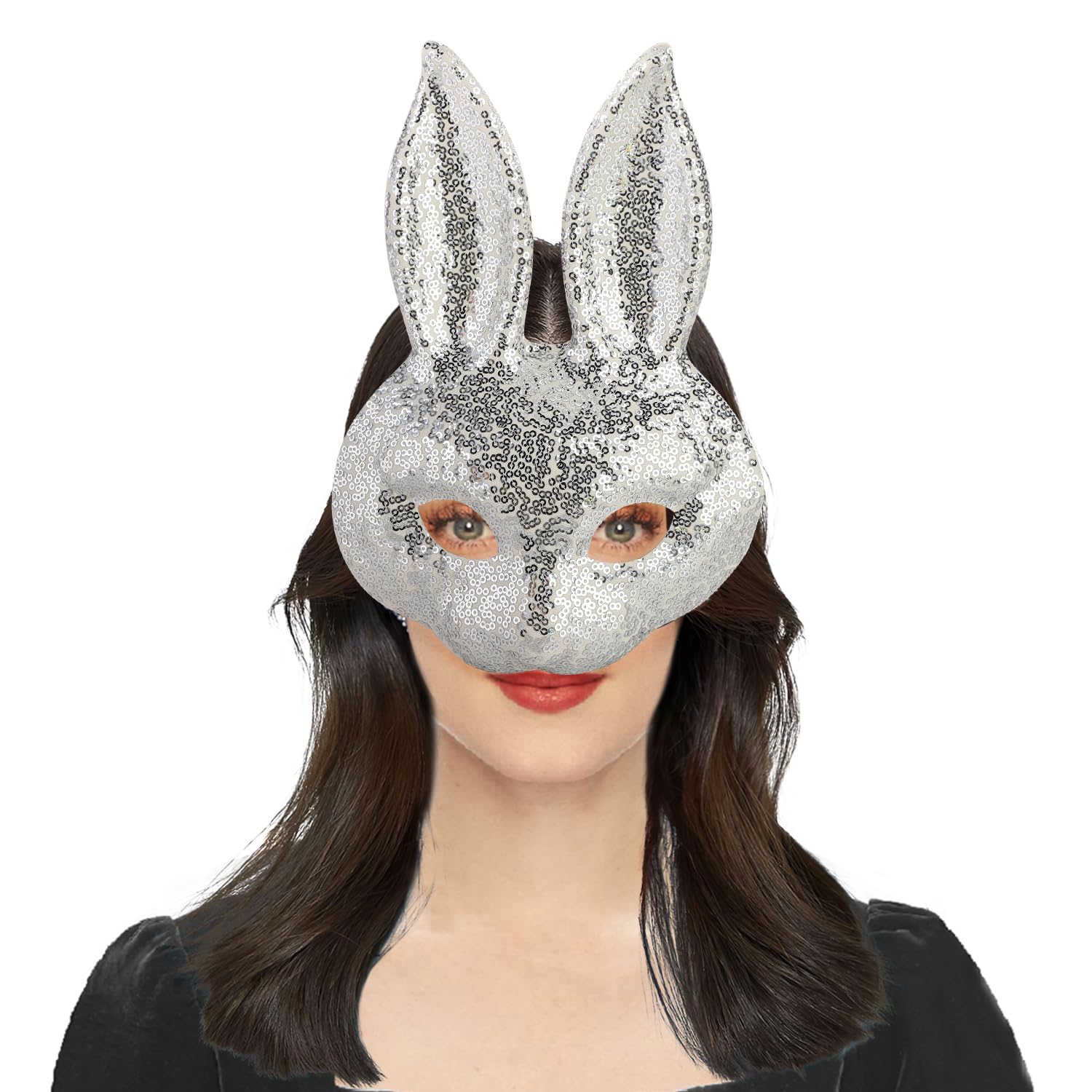JNGUOSICN Scary Bunny Mask Halloween Rabbit Cosplay Sequins Mask Realistic Rabbit Animal Face Cover Funny Party Dress Up Photo Props for Masquerade Carnival Makeup Theme Party