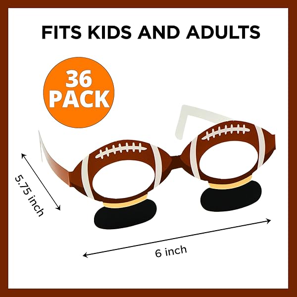 4E’S NOVELTY 36 PACK FOOTBALL PARTY PAPER GLASSES WITH EYE BLACK BULK FOOTBALL PARTY FAVORS FOR KIDS ADULTS – FOOTBALL PARTY SUPPLIES, FOOTBALL GLASSES FOR PHOTO BOOTH