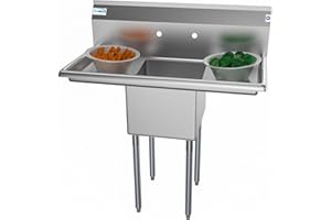 KoolMore 1 Compartment Stainless Steel NSF Commercial Kitchen Prep & Utility Sink with 2 Drainboards - Bowl Size 14" x 16" x 11", Silver