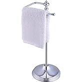 SunnyPoint Heavy Weight Classic Decorative Metal Fingertip Towel Holder Stand for Bathroom, Kitchen, Vanity and Countertops; Hanging Bar is 14.2" Height (Chrome, 15.6" x 5.6" x 5.6")