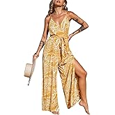 CUPSHE Women's Jumpsuits Floral Tropical Wide Leg Jumpsuit Sleeveless Overall V Neck Outfit Casual