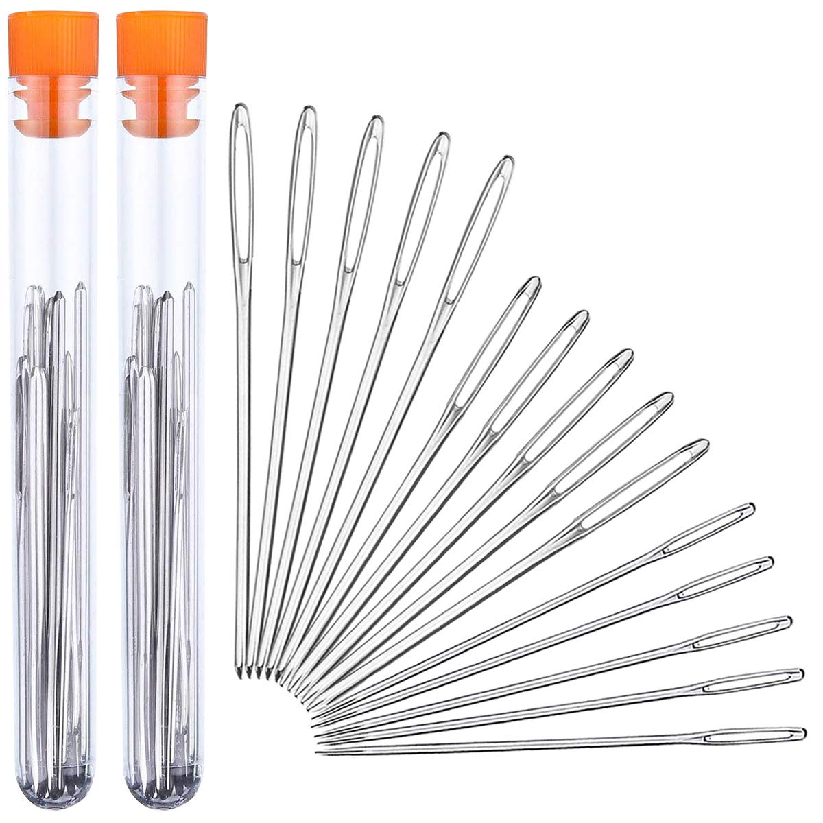 Fodlon30pcs Assorted Large Big Eye Needles, Steel Blunt and Pointed Knitting Needles, Hand Sewing Needles with Storage Tube, Darning Needles for Crochet Wool Leather Weaving Stitching, 3 Sizes