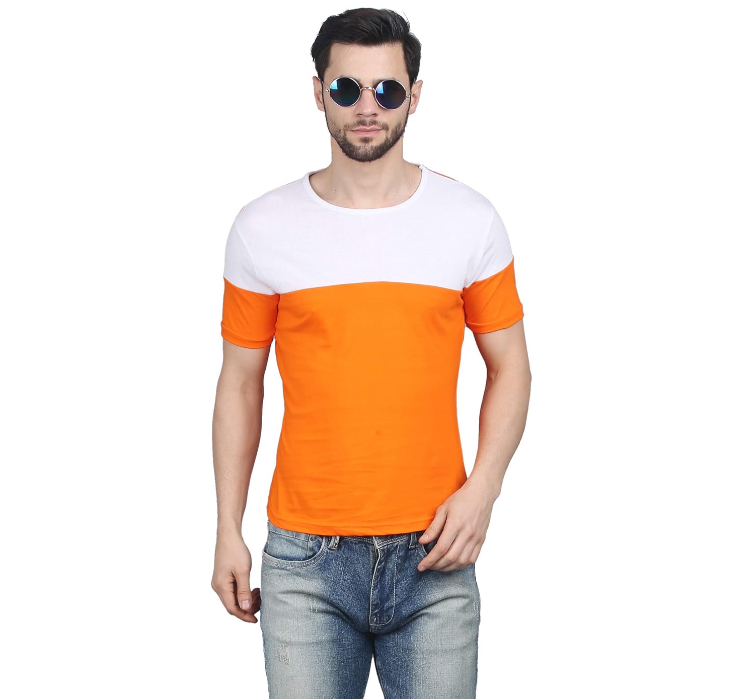 Half orange half white shirt Clearance