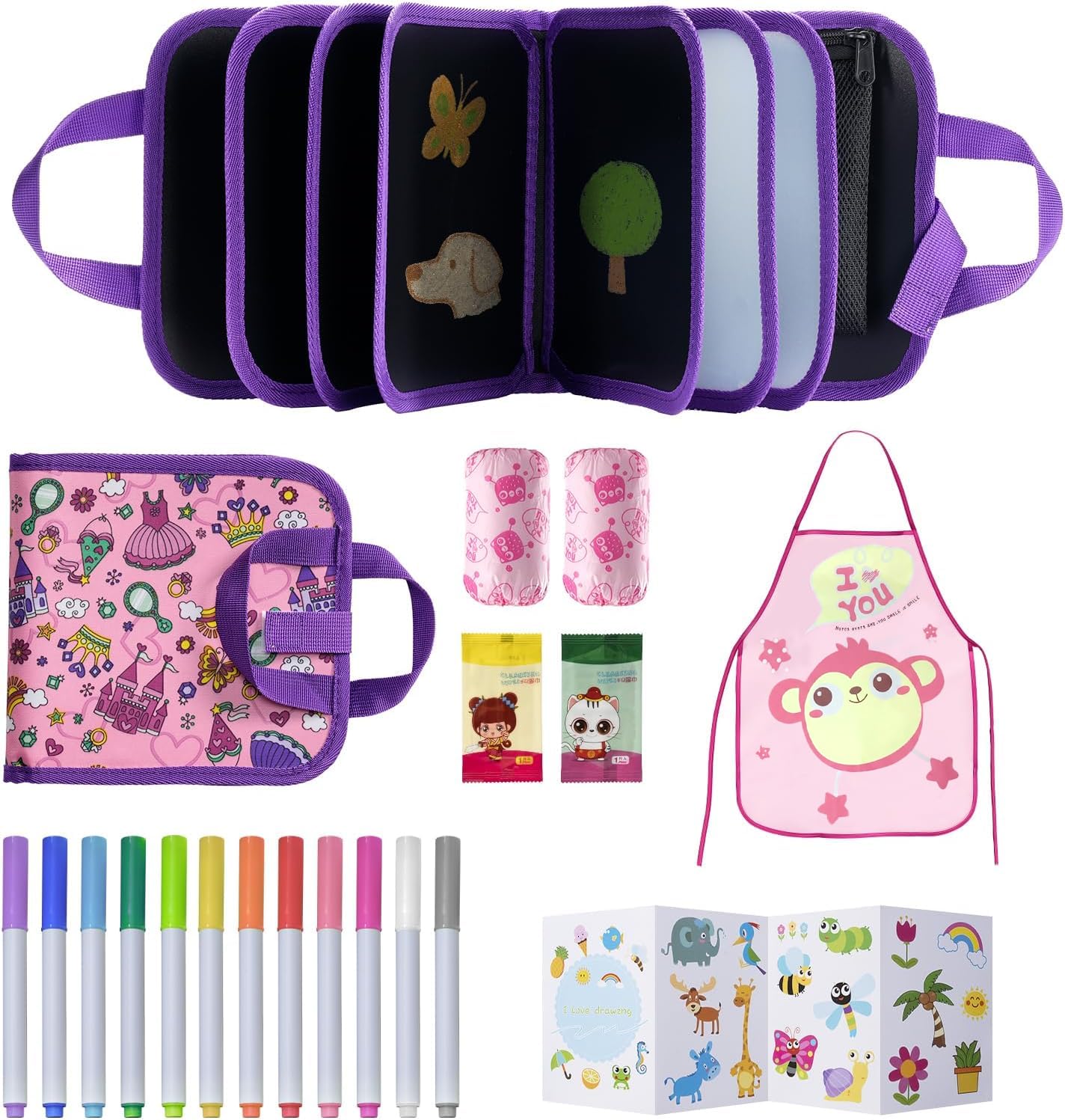 DoGeek Upgrade Erasable Doodle Books, Double-Sided Kids' Drawing Writing Boards with 12 Coloring Pens,Portable Learning Drawing Pad,Kids Plane Activities Toys Birthday Gifts for 3-8 Years Boy/Girls