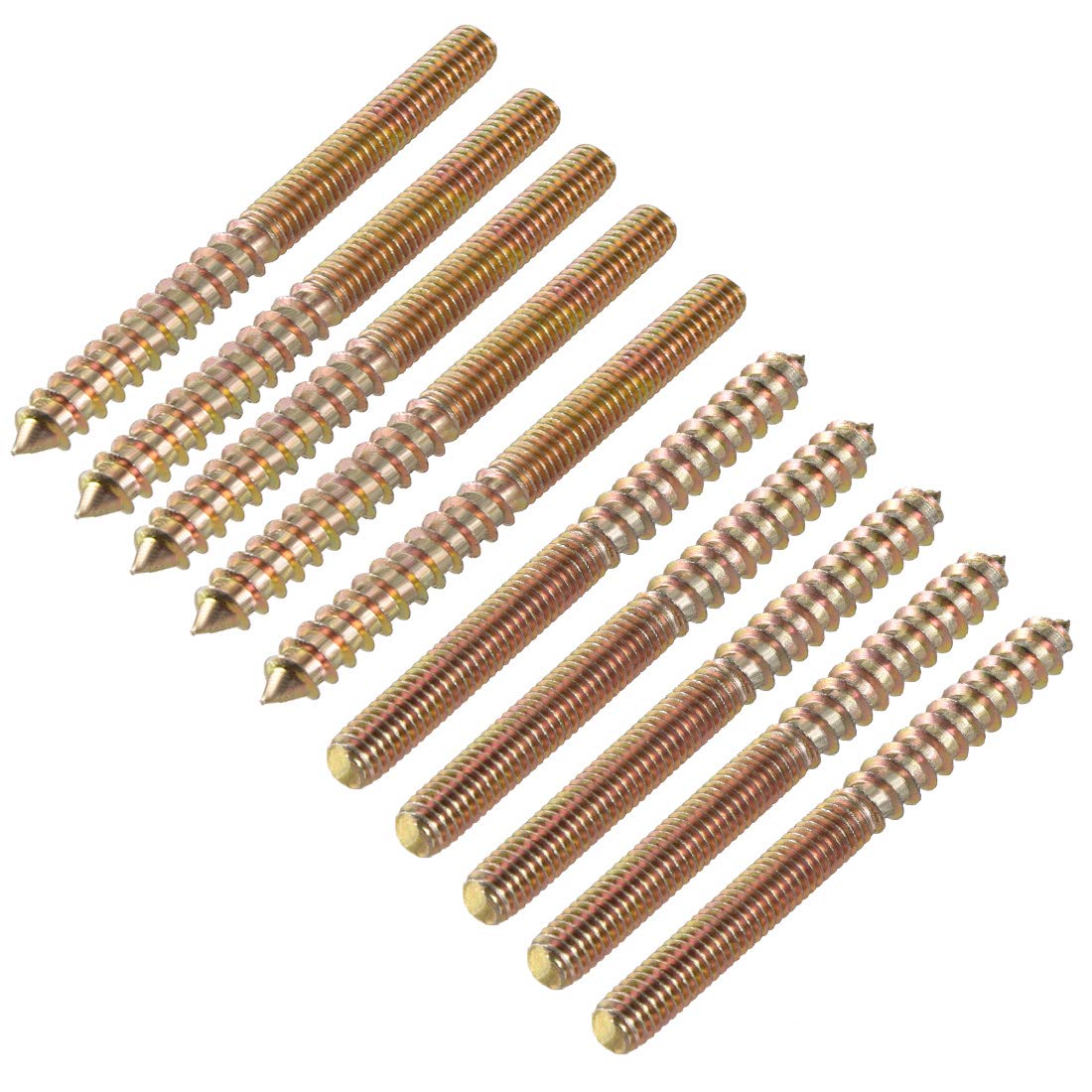 sourcing map M6 Hanger Bolts Length 2-3/4"(68mm) Double Headed Bolts Self-Tapping Screw 6mm Wood Joint Furniture Legs 10pcs