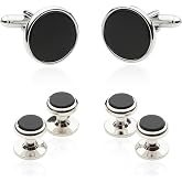 Cuff-Daddy Men&rsquo;s Black Onyx Silver Tuxedo Cufflinks &amp; Studs Set &ndash; Wedding, Prom, Black-Tie Formal Accessories with Travel Gift Box
