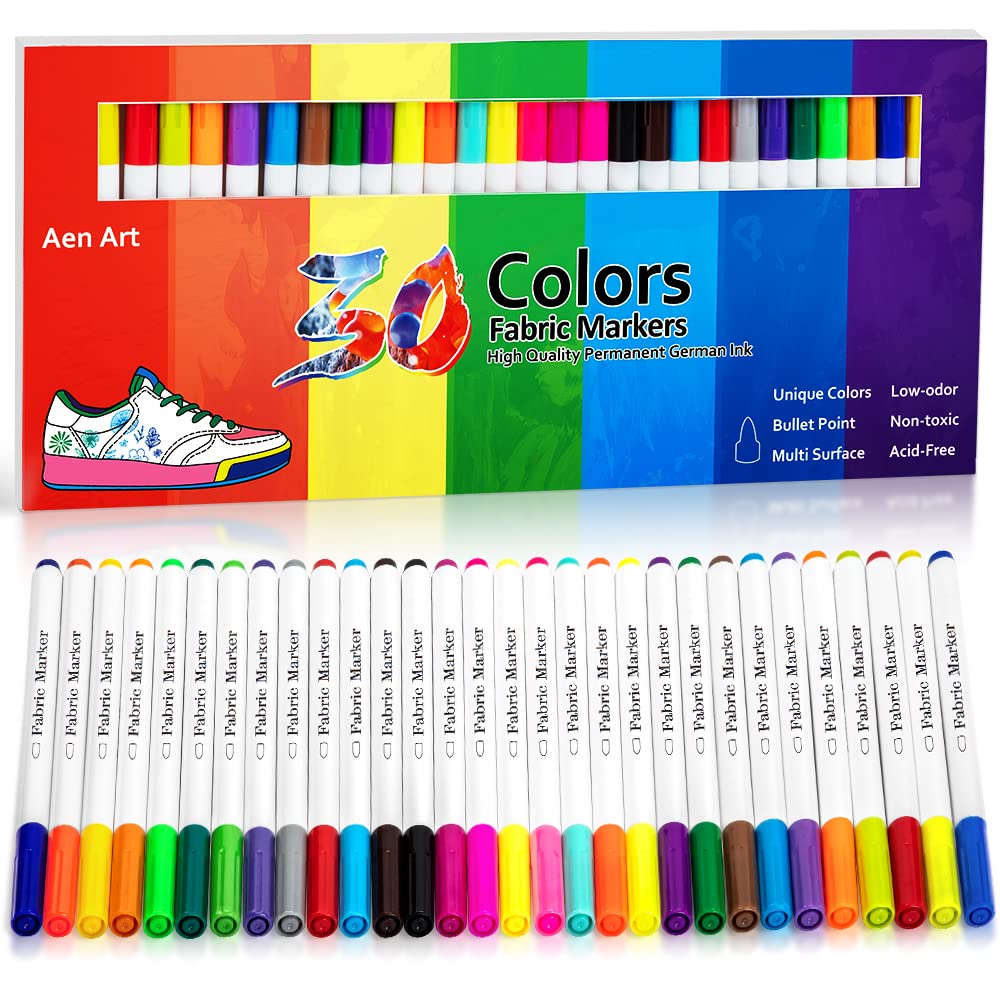 Photo 1 of Fabric Markers, Fabric Marker Permanent for T Shirts Clothes Pillow Canvas, Fabric Paint Pens for Kids - No Bleed, Fine Tip, Set of 30 Colors