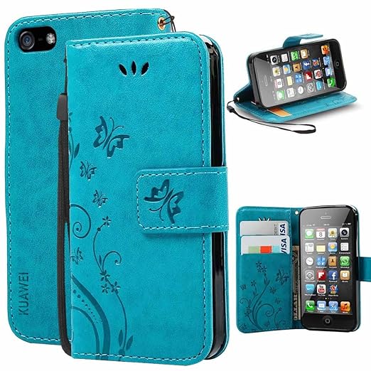 KUAWEI iPhone 5 iPhone SE iPhone 5S Hülle Wallet Case Cover, Flip Cover mit Kartenfach und Standfunktion Handycover Klapphüll