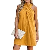 CUPSHE Women's Halter Sleeveless Woven Short Dress Twisted Formal Dress Casual Mini Dress
