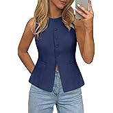 PRETTYGARDEN Womens Vests Top Trendy 2026 Spring Sleeveless Blazer Suit Summer Business Casual Work Button Down Waistcoat (Navy Blue,X-Large)