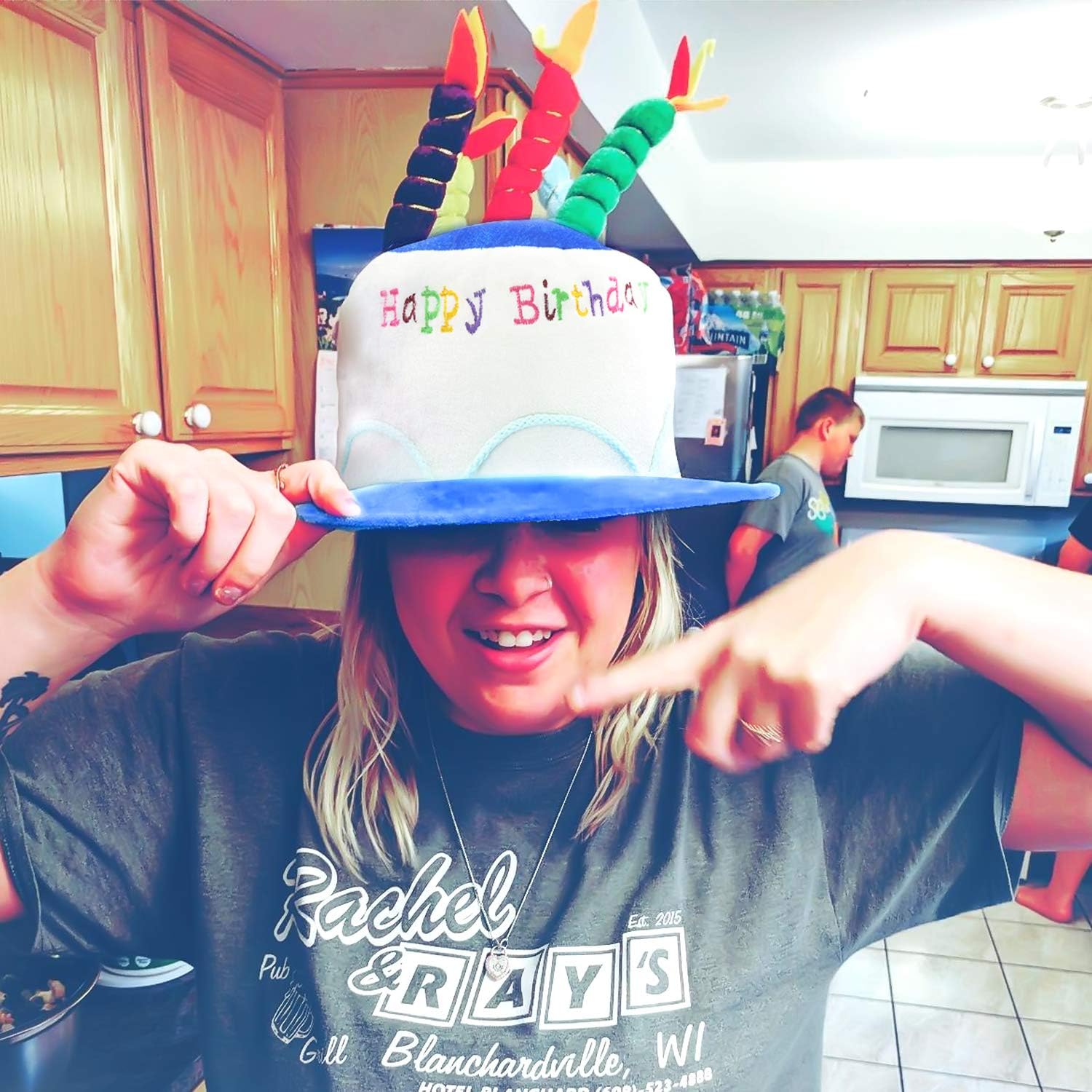 Novelty Place Plush Happy Birthday Cake Hat (2Pcs, Blue & Pink) - Unisex Adult Size Fancy Dress Party Hats - Perfect as Party Favors, Costume Accessories - Cake & 5 Multicolor Candles: Toys & Games