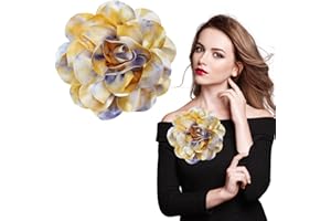 COAUXOG 7.5in Extra Large Rose Brooch Exquisite Shiny Satin Camellia Brooch Oversized Flower Brooch Lapel Pin,Suitable for Women Dance Banquet Wedding Hair Clothing Accessories (Yellow Purple)