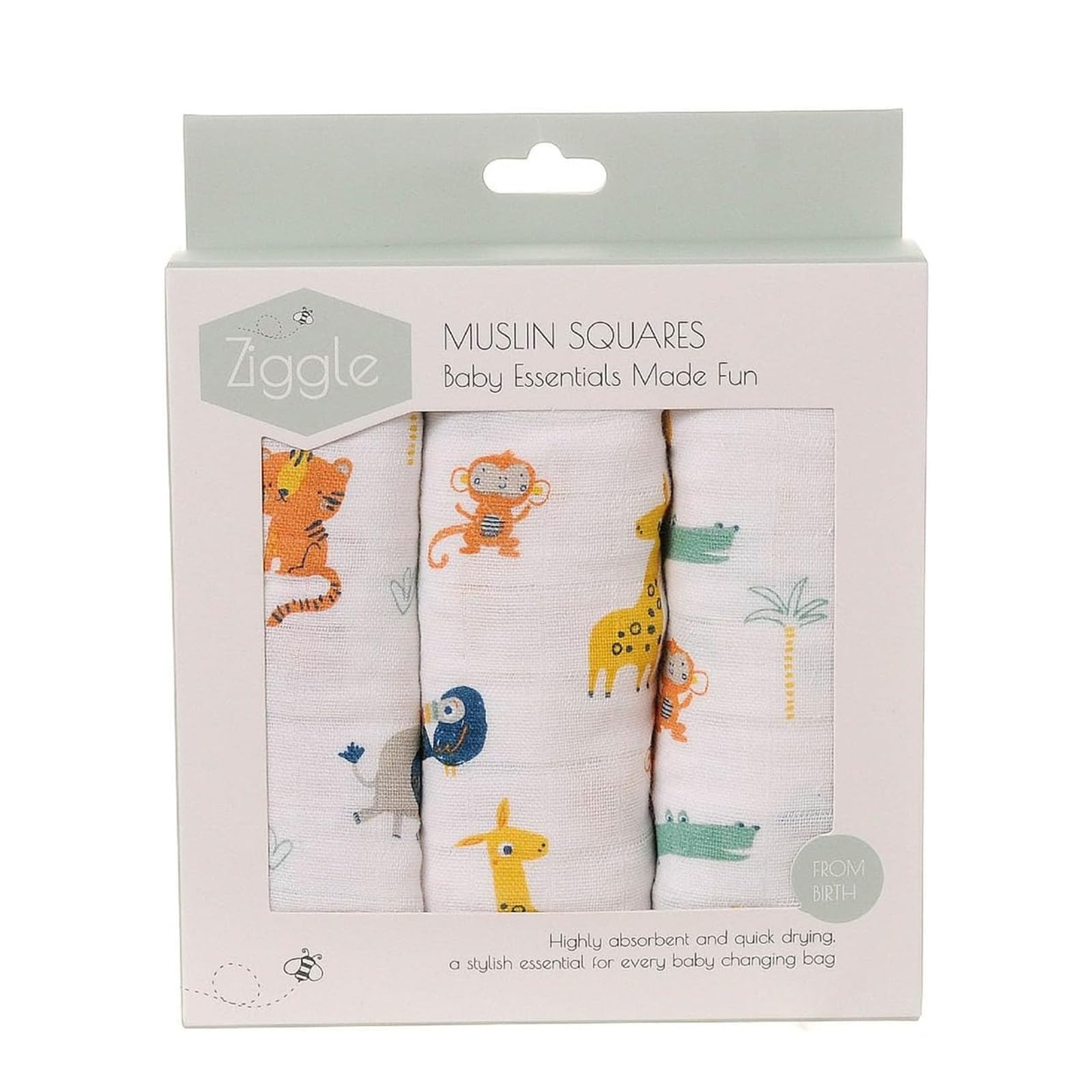 Ziggle Muslin Cloths for Baby, Luxury Large Muslin Squares 70x70 | Thick, Absorbent & Breathable Cotton | Newborn Essentials & Baby Muslins Blanket Gift