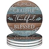 Coasters for Drinks,Set of 4 Absorbent Coasters,Thankful Grateful Blessed Ceramic Coasters with Cork Base,Cup Coaster for Coffee Table Protection,Gifts for Housewarming Birthday