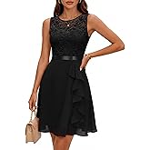 BeryLove Formal Cocktail Dresses Bridesmaid Wedding Guest Short Prom Dress Ruffle Hem Sleeveless Homecoming Lace Gowns