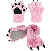 Lazy One Paw Mittens and Slippers Set, Cute Animal Accessories for Kids and Adults