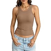 EasyGala Womens Built in Bra Tank Tops Cotton Ribbed Crew Neck Vest Basic Fitted Padded Tank Summer Trendy 2026