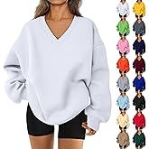 Elneeya Oversized Sweatshirt for Women V Neck Cute Sweatshirts Trendy Long Sleeve Fleece Pullover Comfort Fall Sweatshirts