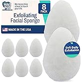 HartFelt 8ct Tear Drop Face Scrubber for Women | Reusable Facial Sponges for Daily Cleansing | Facial Exfoliating Pads for Removing Dead Skin, Dirt &amp; Makeup | Made in USA | Regular - White
