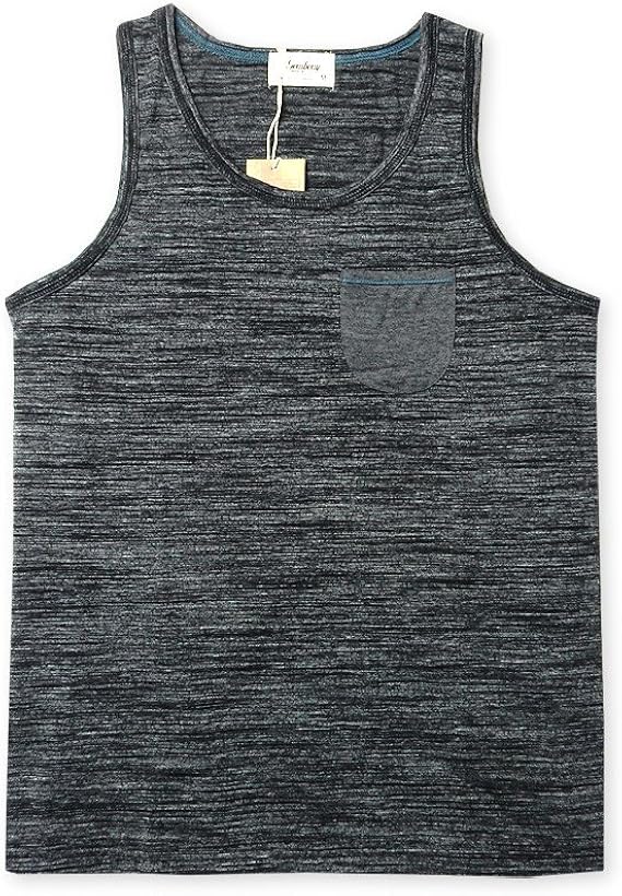 Amazon ブラック Ll メンズ タンクトップ Gembony ジェムボニー 杢調 天竺 かすれボーダー柄 胸ポケット付 Uネック 紳士 タンクトップ 通販
