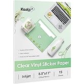 Koala 95% Clear Sticker Paper for Inkjet Printer - Waterproof Printable Vinyl Sticker Paper - 8.5x11 Inch, 15 Sheets, Transpa