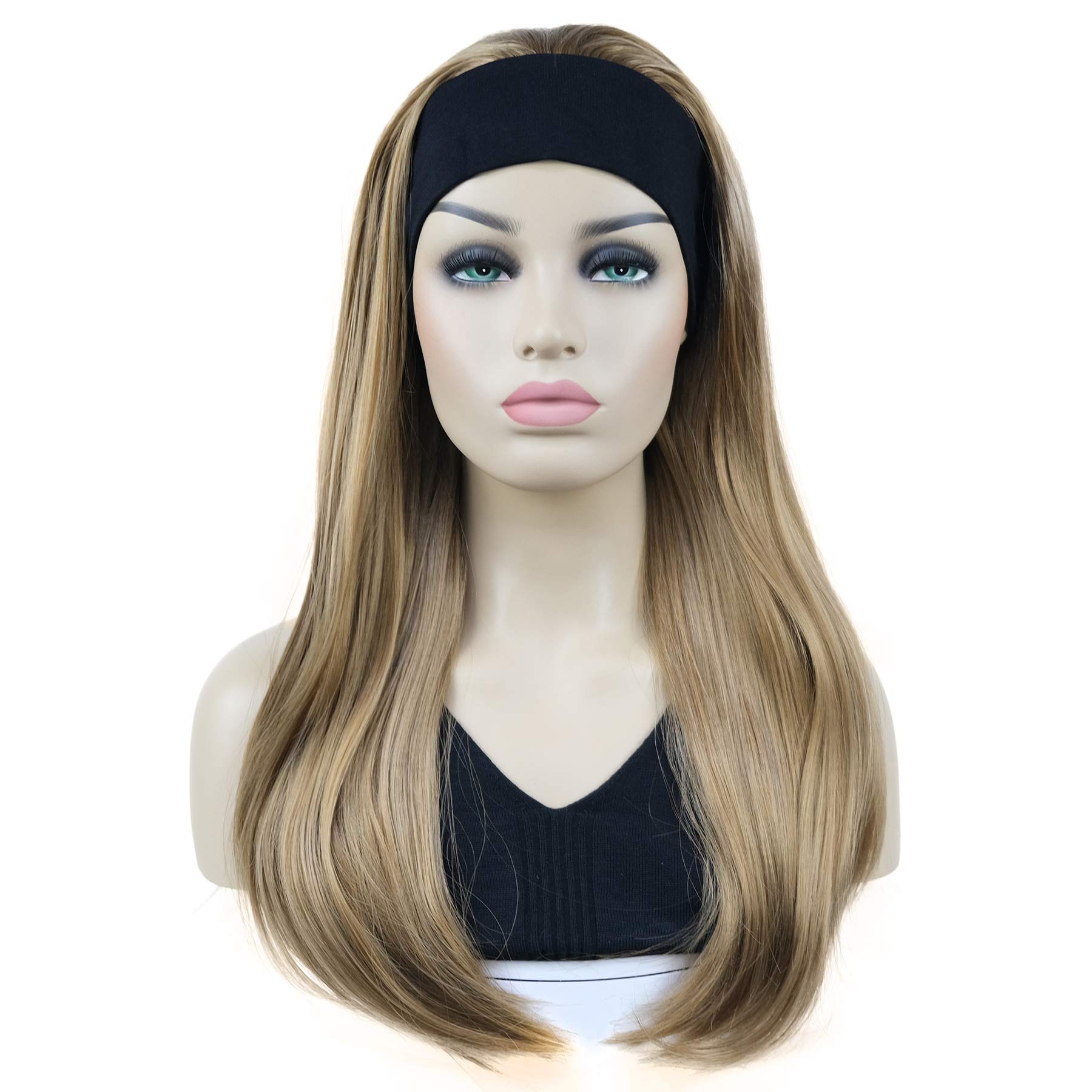 Lydell Long 3/4 Women's wigs hairpiece Straight with Adjust Black Headband wig Synthetic Hair (Golden Reddish Brown)