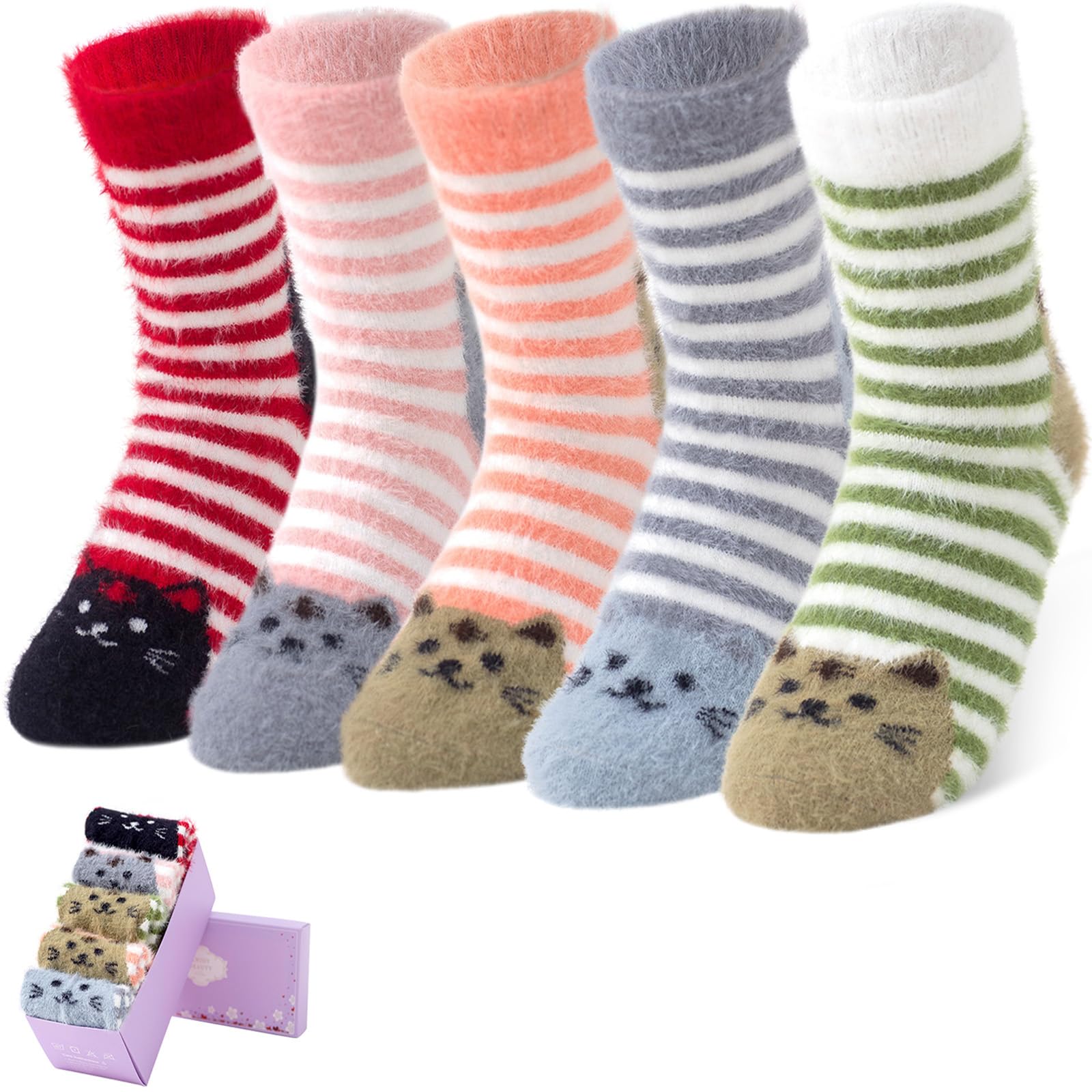 SISOSOCK 5 Pairs Fuzzy Soft Cozy Comfortable Socks for Women, Casual Sleep Comfy Socks, Perfect Warm Winter Gifts for Women Image