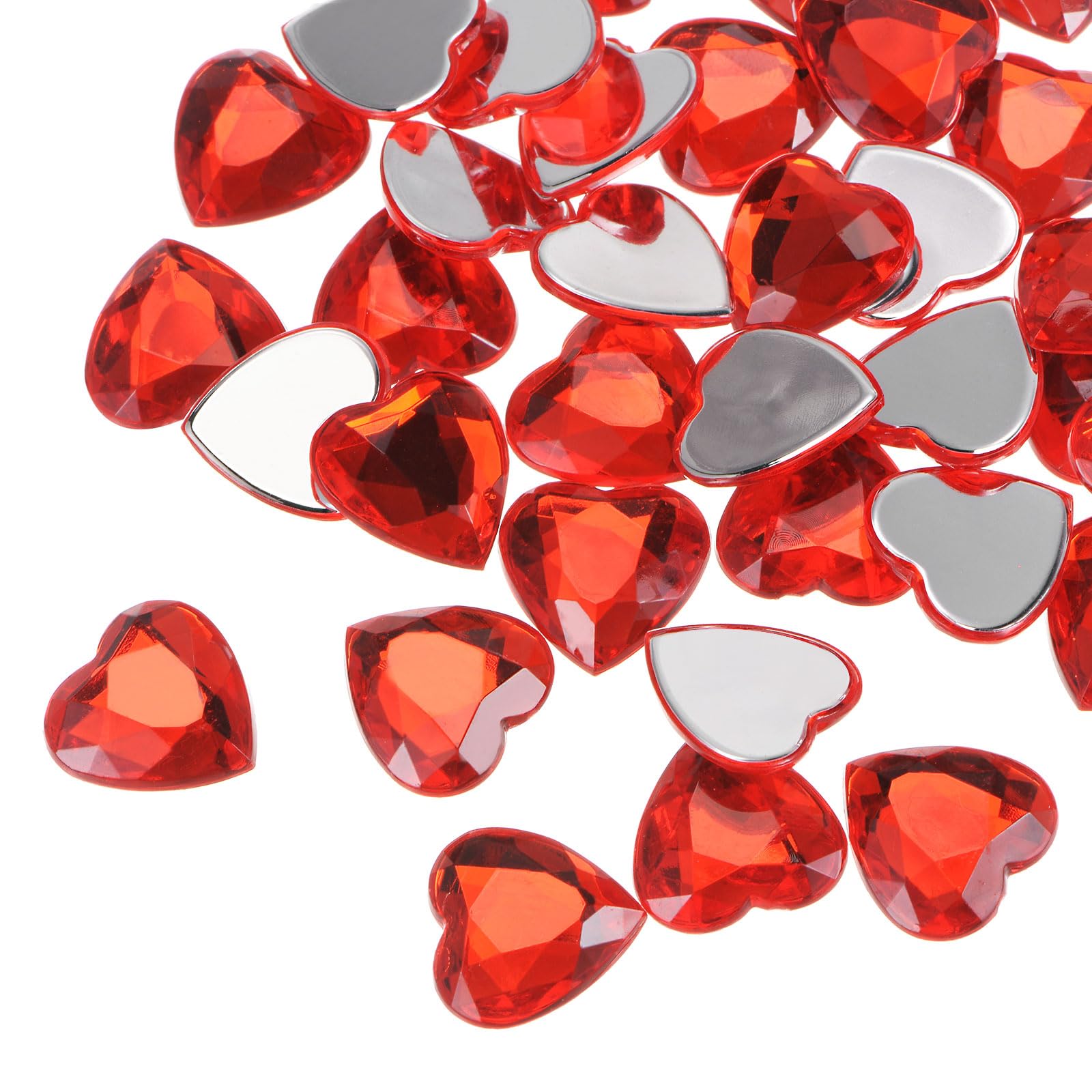 Photo 1 of MECCANIXITY 40 Pcs Acrylic Heart Rhinestone 15mm Flat Back Plastic Gems Jewelry Stickers for Craft Bead Face Painting Costume Jewelry Making, Red