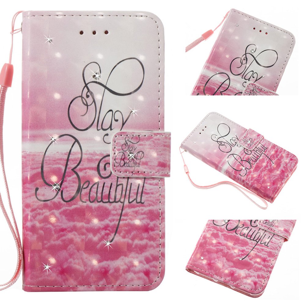 Samsung Galaxy A5 (2017) Case, Wallet Flip Cover PU Leather Case Crystal Bling 3D Design Shockproof Prints with TPU Back Holder Magnetic Closure Stand for Galaxy A5 2017 (Galaxy A5 2017, Pink) — image 1