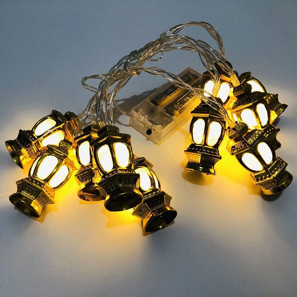 Viesky 1.65m 10 Lights Stereo Palace lamp LED Eid Mubarak Decorative String Lights Ramadan Kareem Decoration Accessories Muslim Islam Party Supplie (2 Gold Appearance-Warm White Lights)