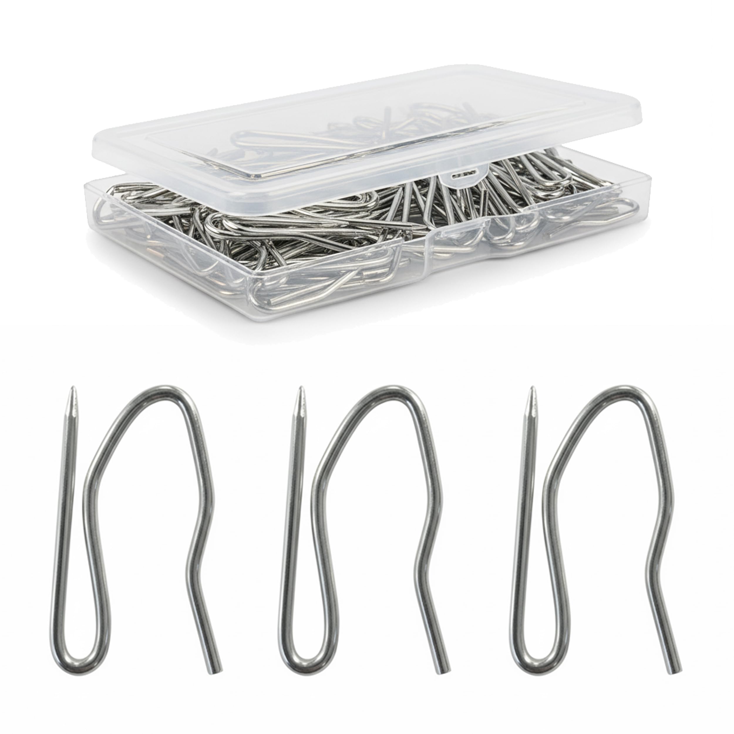 Curtain Hooks - Heavy Duty Metal Pin Hooks, 50 Pack Zinc Curtain Hooks for Pencil Pleat Curtains, Tracks, Rings and Rails