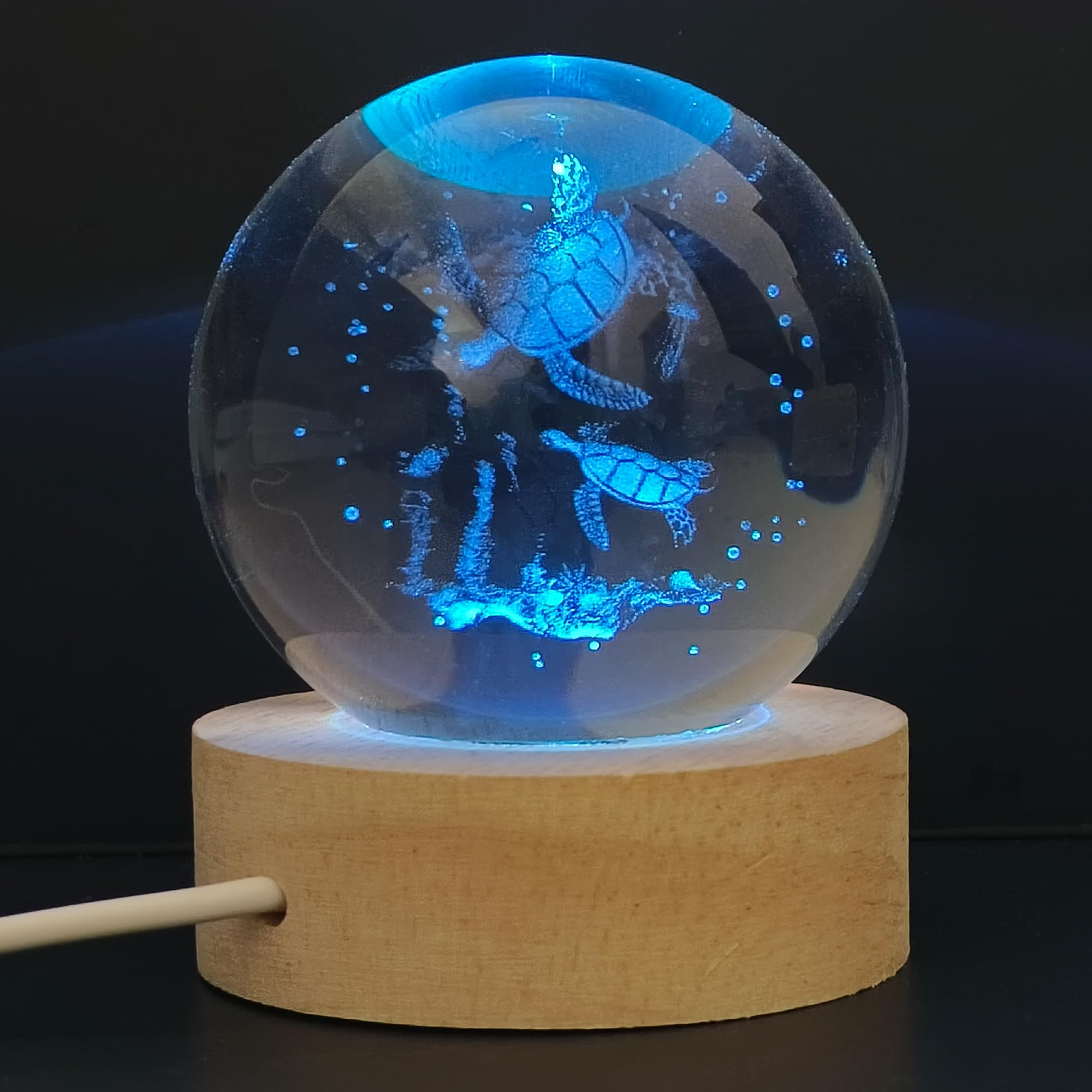 Photo 1 of WQVSHRO Sea Turtle Crystal Ball Night Light, 2.36 Inch 3D Engraved Sea Turtle Crystal Ball lamp with Wooden Base, Turtle Decor Gifts for Boys Girls, Turtle