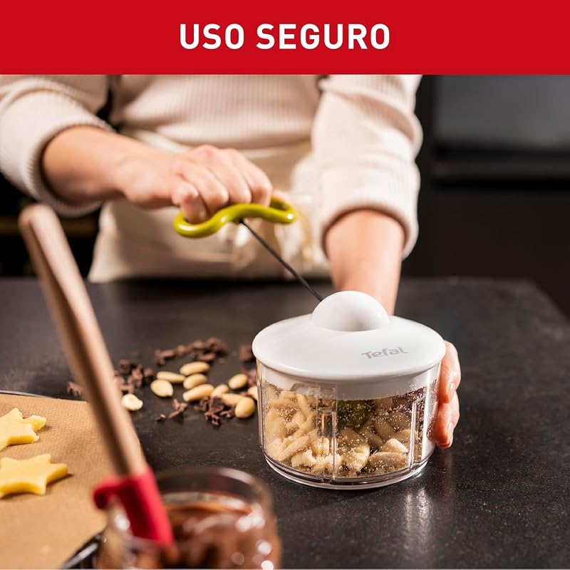 Picador manual tefal fresh kitchen 5 segundos k13304, corte grosso, médio e fino, duas facas independentes e patenteadas, sem eletricidade, base antiderrapante, cor branca e verde, 500 ml + 2 lâminas