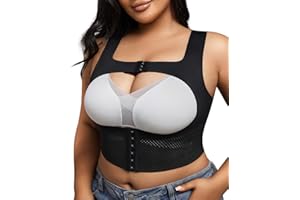 LIIJOO Post Surgery Compression Bra Vest, Front Closure X-Back Posture Support, Wide Straps