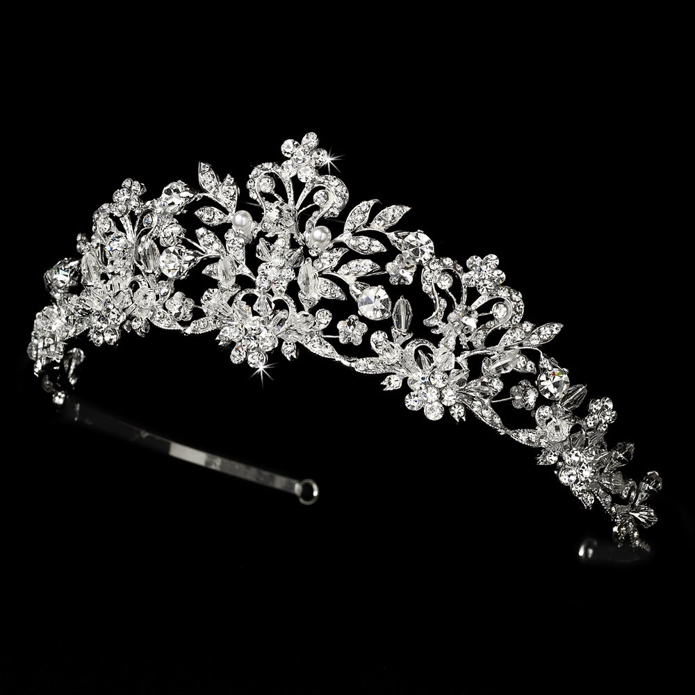 Neidy Swarovski Crystal and White Pearl Wedding Bridal Tiara
