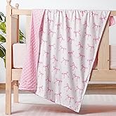 SmoothNovelty Baby Girl Blanket Pink Bow Baby Crib Swaddle Blanket Soft Double Layer with Dotted Backing for Newborn Infants Toddler Girls Gift Cute Nursery Decor, 30 x 40 Inch