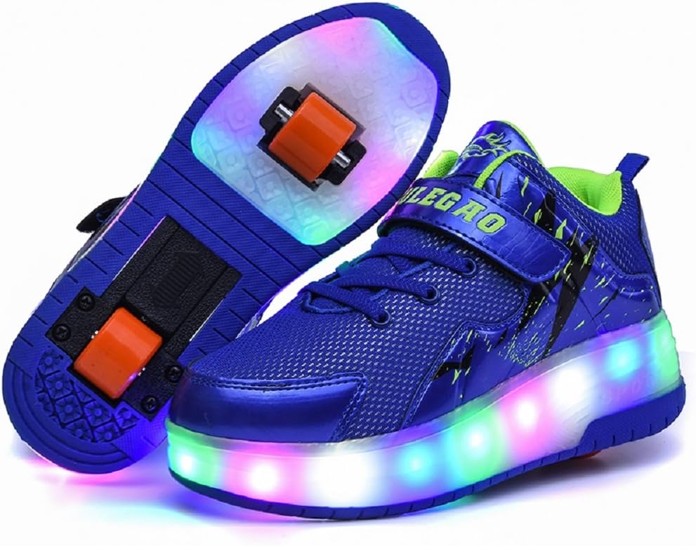 Ehauuo Kids Two Wheels Shoes with Lights Rechargeable Roller Skates Shoes Retractable Wheels Shoes LED Flashing Sneakers for Unisex Girls Boys Beginners Gift