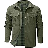 Flygo Mens Flannel Lined Shirt Jacket Lightweight Snap Button Western Jacket Rugged Outdoor Cowboy Shirts Jackets