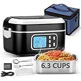 AUMETE Smart Heated Lunch Box, 1.5L (6.3 Cups) 24000mAh Cordless Electric Lunch Box for Adults with Timer and Temperature Control, Self-Heating Portable Food Warmer for Office, Truck, Outdoors