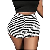 Verdusa Women's Plus Size Striped Micro Shorts High Waisted Party Club Skinny Booty Shorts