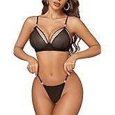 Avidlove Sexy Sheer Floral Mesh Lingerie Set Low Waist Sleepwear Bra and Panty 2 Piece Nightwear