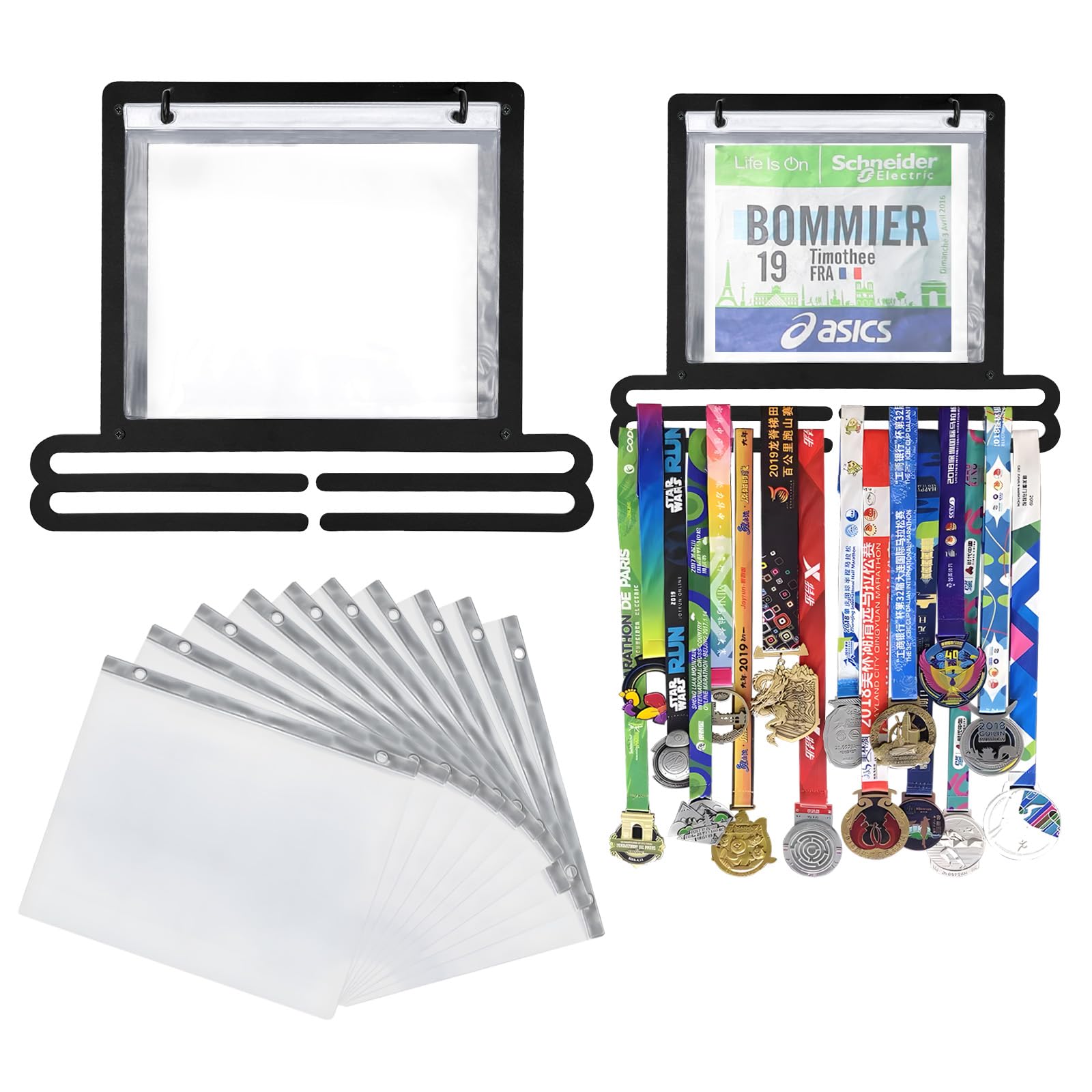 GEMLORD Medal Display Wall Mounted Medal Hanger Race Bib and Medal Holder Hanging Medal Holders for Runners with Bib Holder Display Over 40 Medals and 20 Race Bibs
