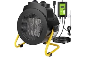 ORVELLA 1500W Greenhouse Heater with Thermostat, 3 Modes Outdoor Heater with Overheat Protection, 3s Fast Heating, Portable Outdoor Electric Heaters for Green House, Garage, Grow Tent, Patio, Orange