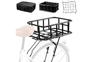 SAMRELAX Universal Rear Bike Rack with Basket - Bicycle Cargo Rack with Cargo Net and Linner, Cycling Pannier Rack, Adjustable Bike Touring Luggage Racks