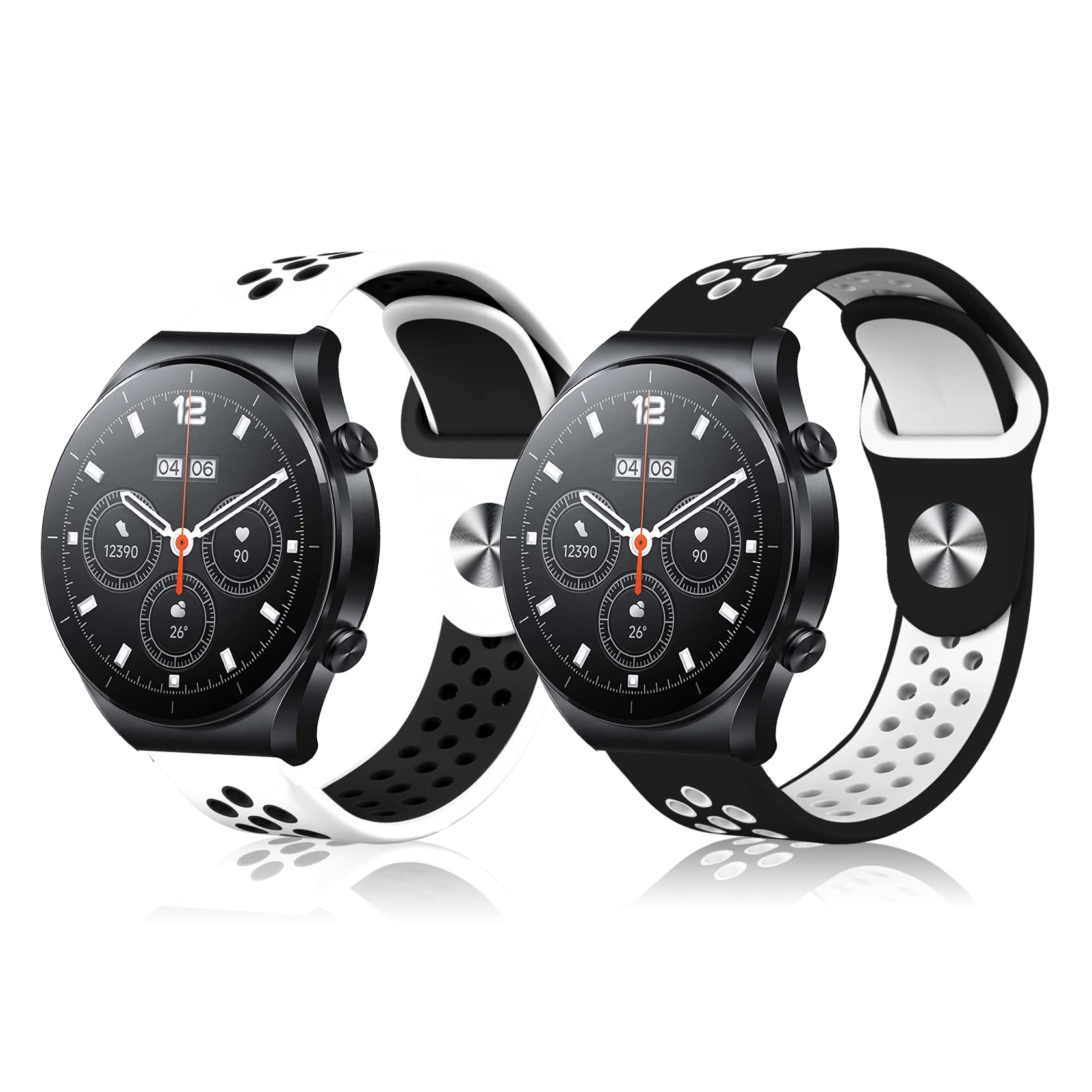 ToVioc [2 Pack 22mm Strap for Xiaomi Watch 5/2/2 Pro/S4/S4 Sport/S3/Redmi Watch 5 Active 5 Lite/Mi Watch, Silicone Replacement Band for Amazfit Bip 6/Active Max/Balance 2 - Black White & White Black