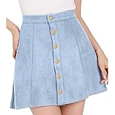 Allegra K Women's Faux Suede Button A-Line High Waisted Flared Mini Short Skirt