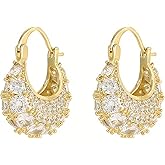 MIKAMU 14K Gold Thick Oval Hoop Earrings for Women CZ cubic zirconia Gold Plated trendy Thick Oval Earring for Women Jewelry