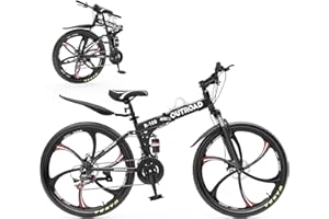 Omelaza 26 ich Folding Mountain Bike, 21 Speed High Carbon Steel Mountain Bike for Adults with 26 Inches Durable Tires, Front Suspension Folding Bicycle for Women and Man